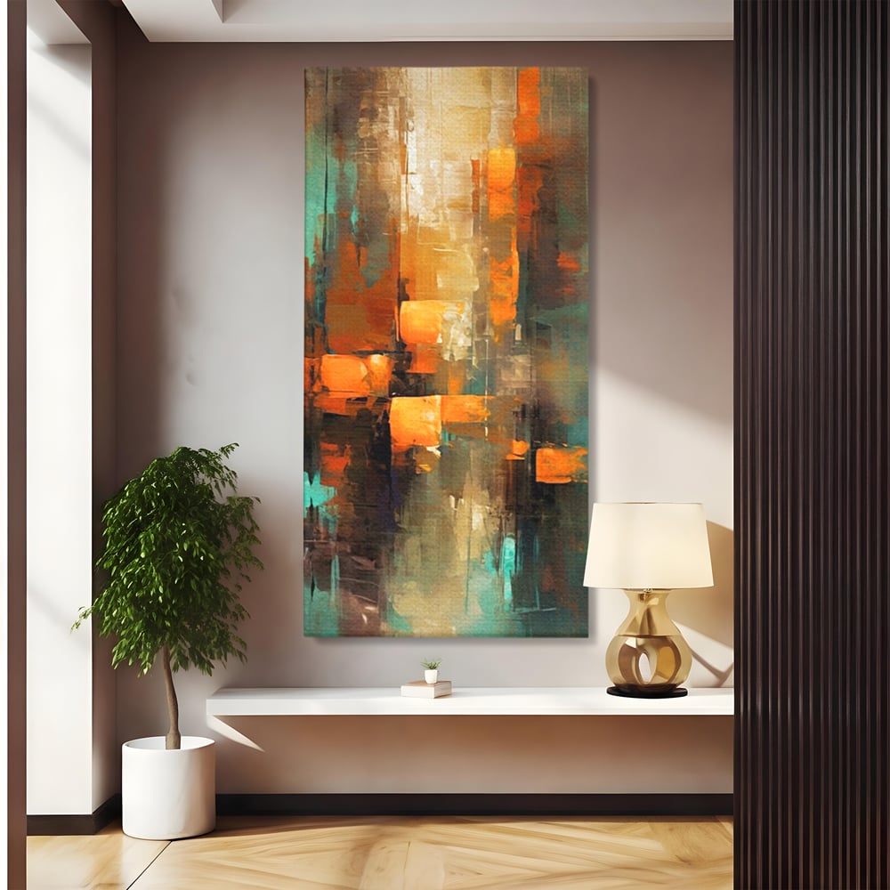 Tablou canvas cu pictura abstracta cu linii verticale, fara rama, pe sasiu de lemn